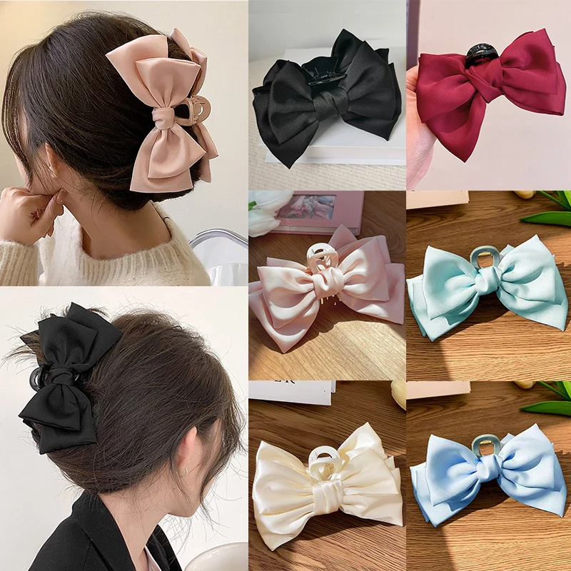 2022 New Fashion Double Sided Big Bow Hair Claws Women Elegant Shark Hair Clip Girl Claw Clip Advanced Headwear Hair Accessories