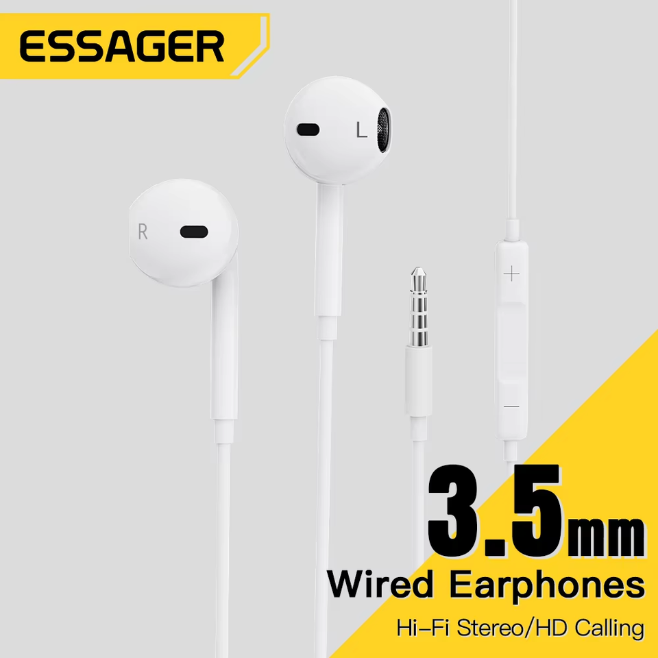  Essager 3.5mm Wired Headphones In Ear Headset Wired Earphones with Microphone Stereo Earbuds Sports In-line Control For Phones