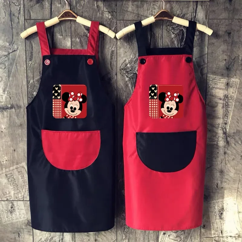 Disney Minnie Cartoon Anime Waterproof Polyester Bib Apron Woman Adult Bibs Home Cooking Baking Coffee Cleaning Aprons Kitchen