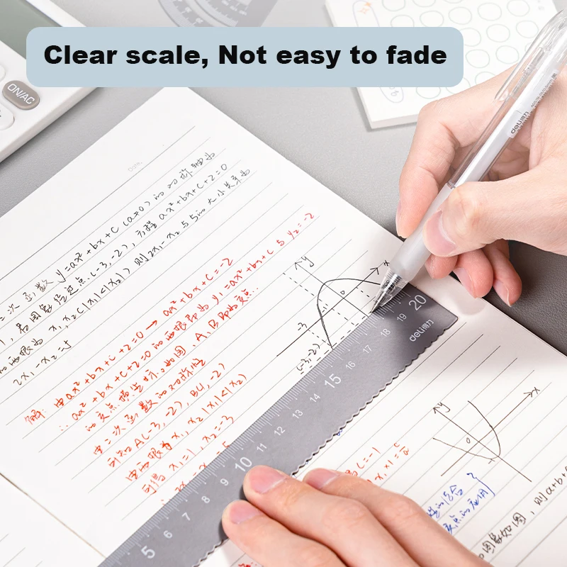 Deli 4pcs Metal Ruler for School Kids Measure Drawing Multi-Function Rulers Straight Protractor Triangular Rulers Set