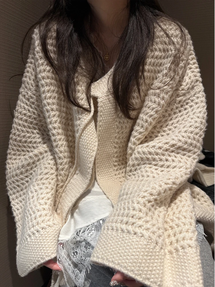 

OHLABABY женский вязаный кардиган, осень-зима 2022, свободный ленивый тренежный свитер Jaet V-ne Long Sve Color