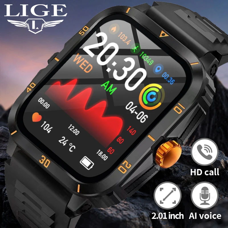 LIGE Orologio intelligente militare da uomo Impermeabile Outdoor Silicone Sport Fitness Tracker Monitor sanitario Chiamata Bluetooth Orologi intelligenti da uomo