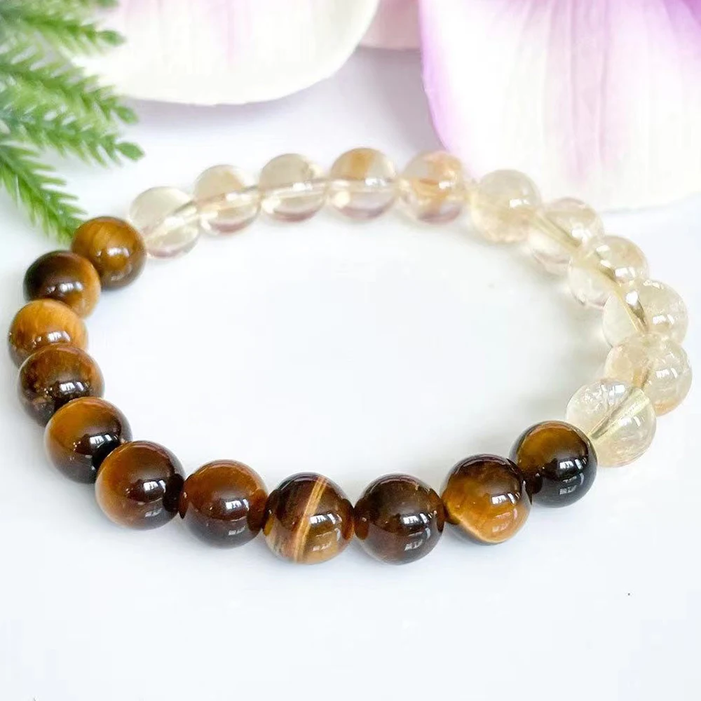 

MG1555 New Design 8 mm Citrine Tigers Eye Crystal Bracelet Women`s Healing Crystals Yoga Mala Bracelet Luck Wealth Jewelry