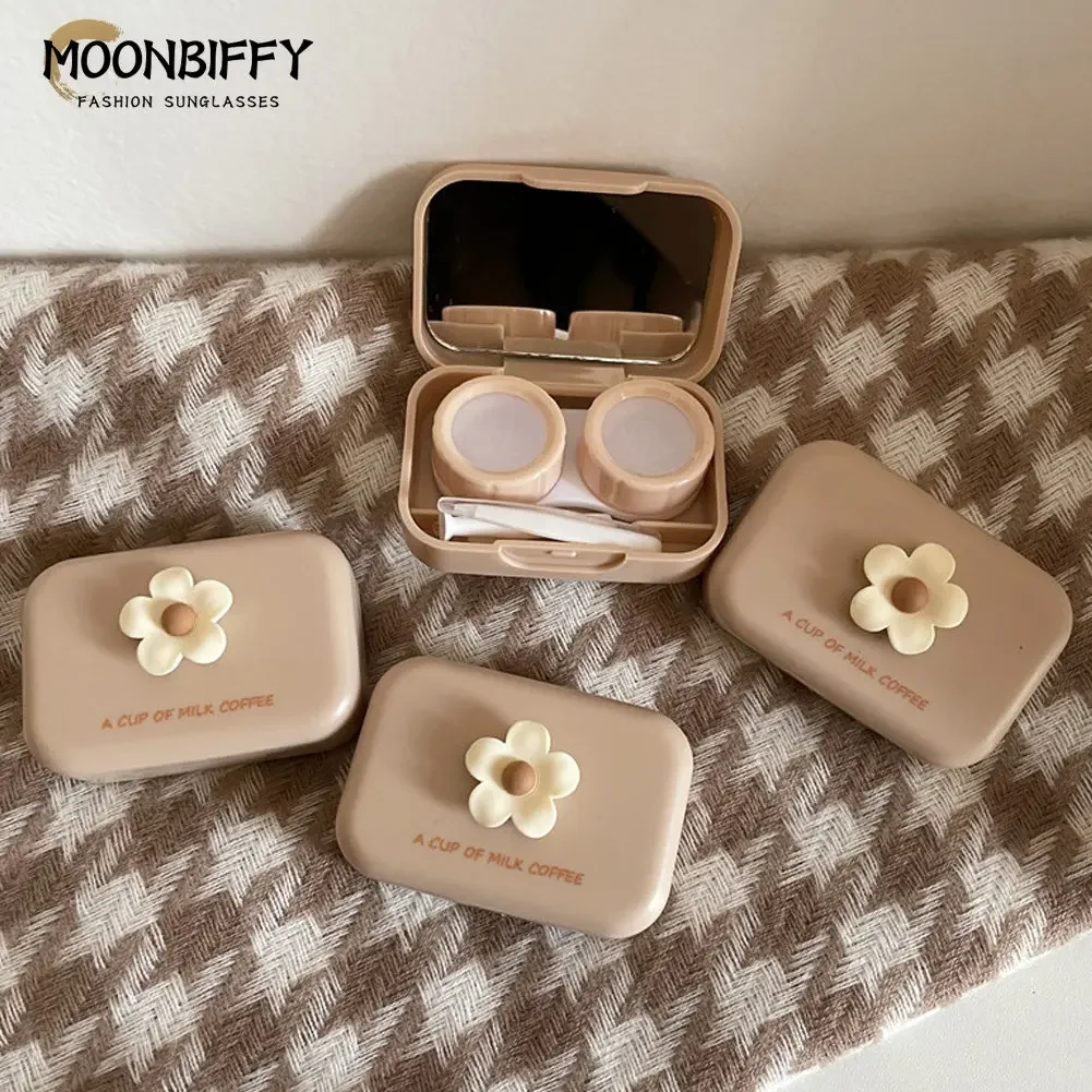 Milk Tea Frosted Lens Container Small Cat Paw Contact Lens Case Women Portable Travel Set Color Contact Lenses Storage Box