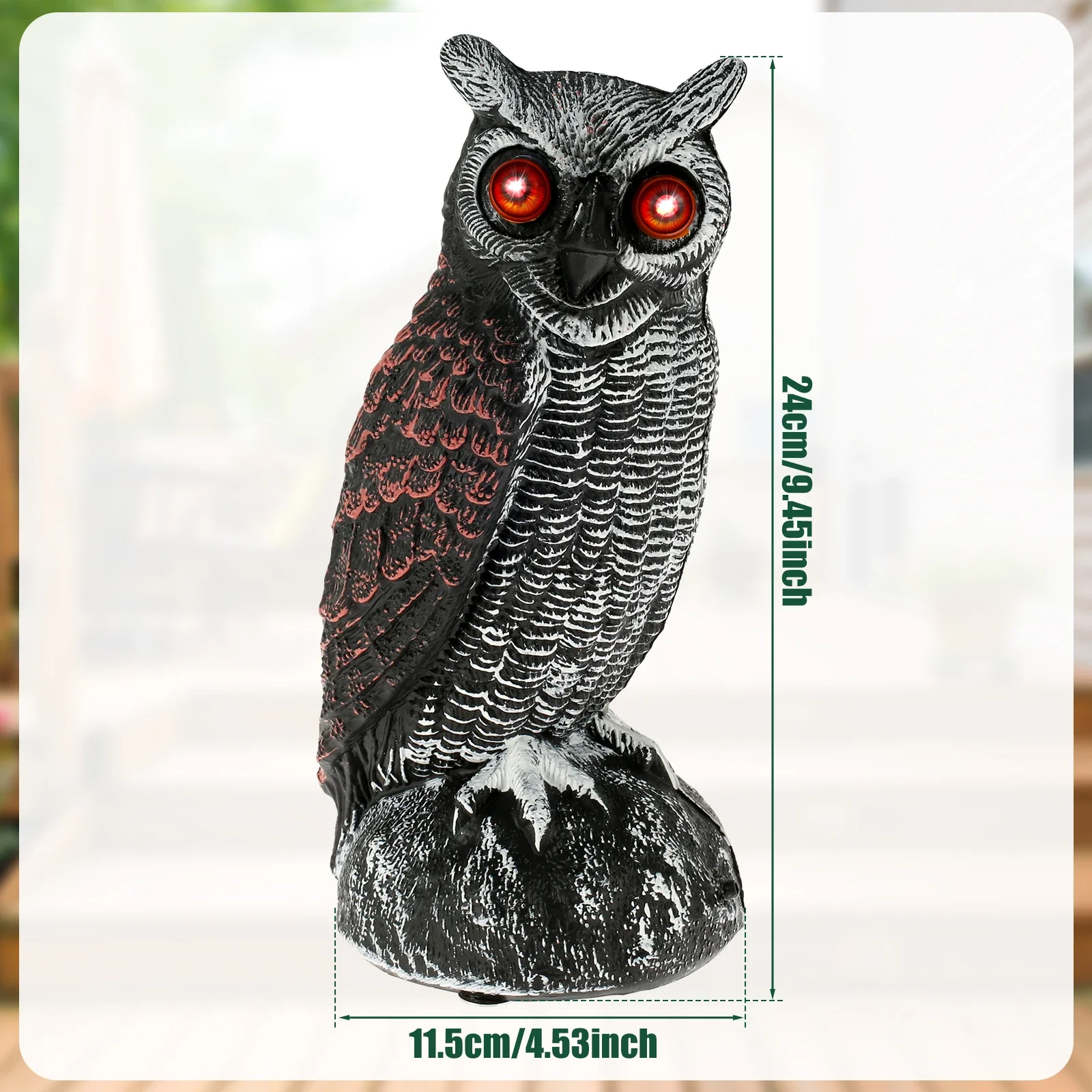 New Solar Owl Scare Bird Control Devices Waterproof Garden Fake Owl Deterrent Decoration With Scary Sound and Eyes Emit Light view 5