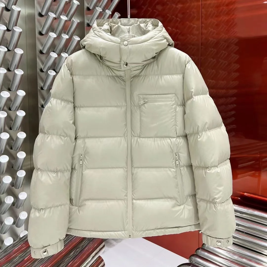 Chaquetas de plumón de ganso blanco para hombre, abrigo versátil cálido y esponjoso con capucha de ocio, 90% plumas, color sólido, invierno, 10%