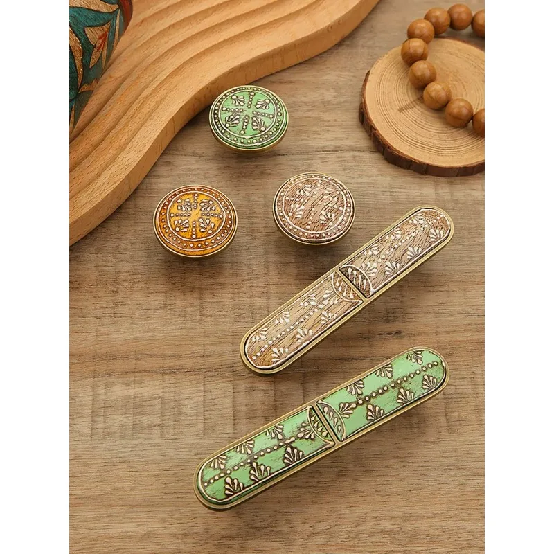 Vintage Cabinet Pulls Medieval Log Wind Solid Wood Hand Painted Brass Cabinet Door Wardrobe Drawer Furniture Hardware Handle