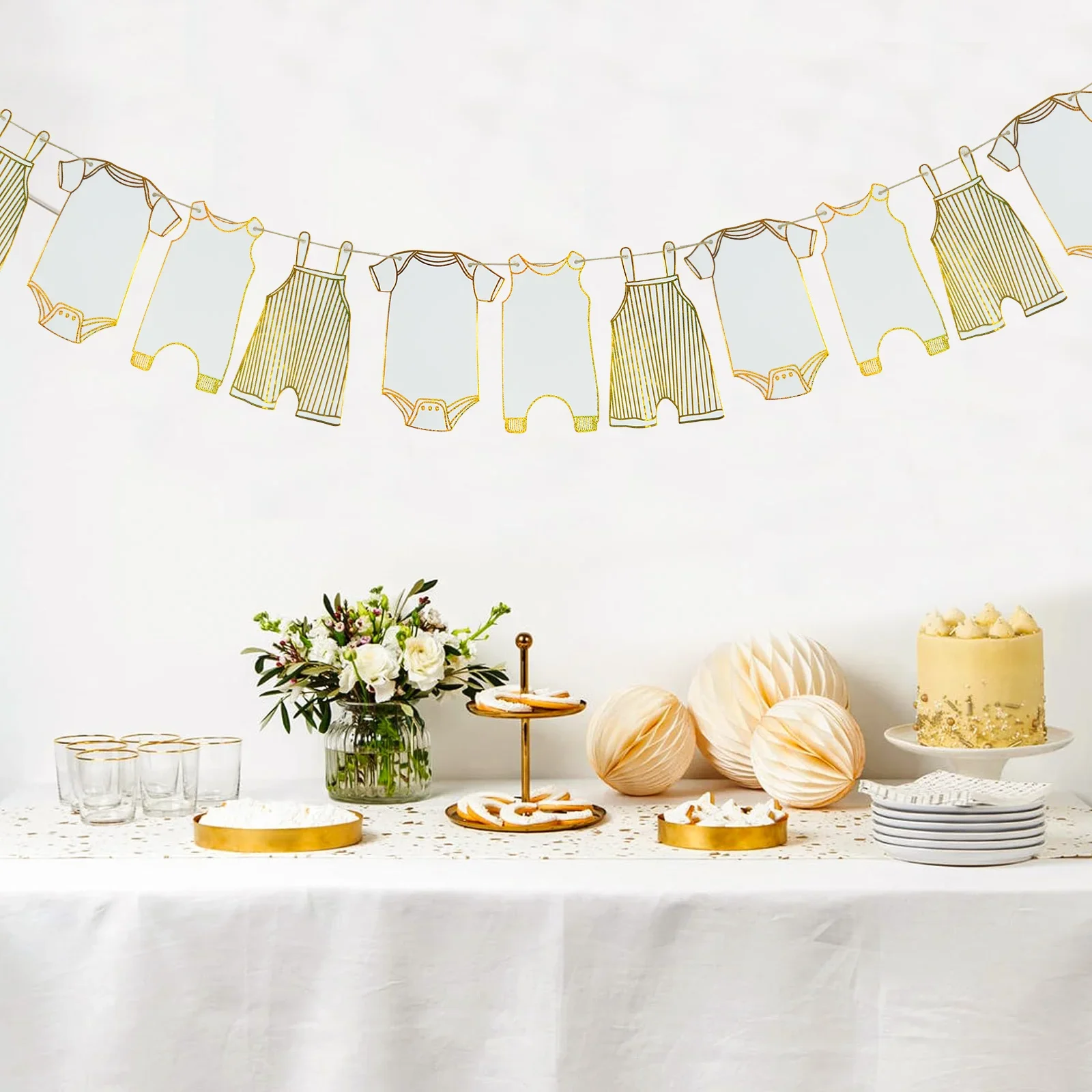 Złote ubranka dla niemowląt Dekoracje na prysznic Baner, banery dla chłopców Dziewczynki Baby Shower Płeć ujawnia neutralne artykuły imprezowe