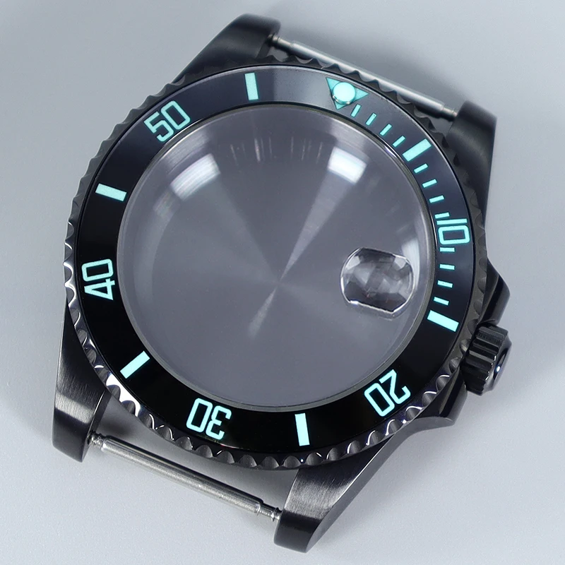 40mm Black Watch Case C3 Luminous beze With Magnifying Glasl Sapphire For Nh35 Nh36 Eta 2824 Miyota 8215 28.5mm Dial Submariner