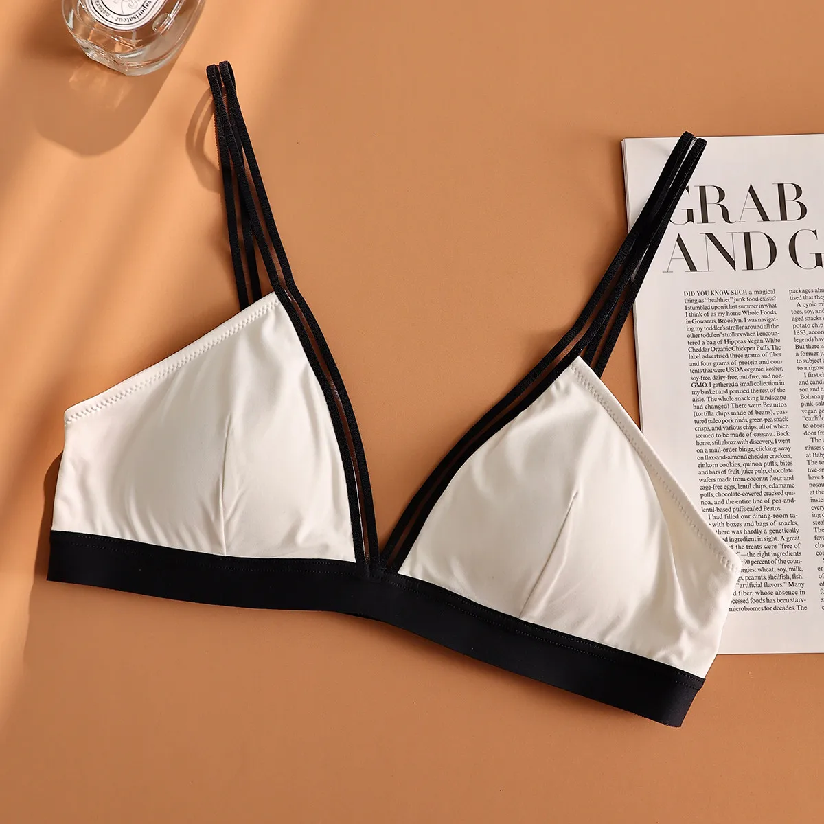 Contrast Color Triangle Bra Women Seamless French Style Lingerie Wireless Push Up Bra Summer Lightweight Small Chest Anti Sag_voghion.com