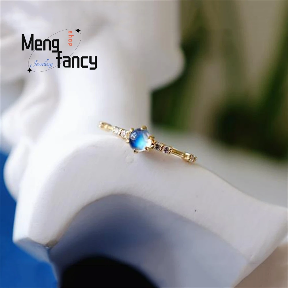 

Blue Moonlight Light Luxury Moonstone Cat's Eye Stone Fine Ring Is Elegant Small And Exquisite, And An Open Ring Fashion Jewelry