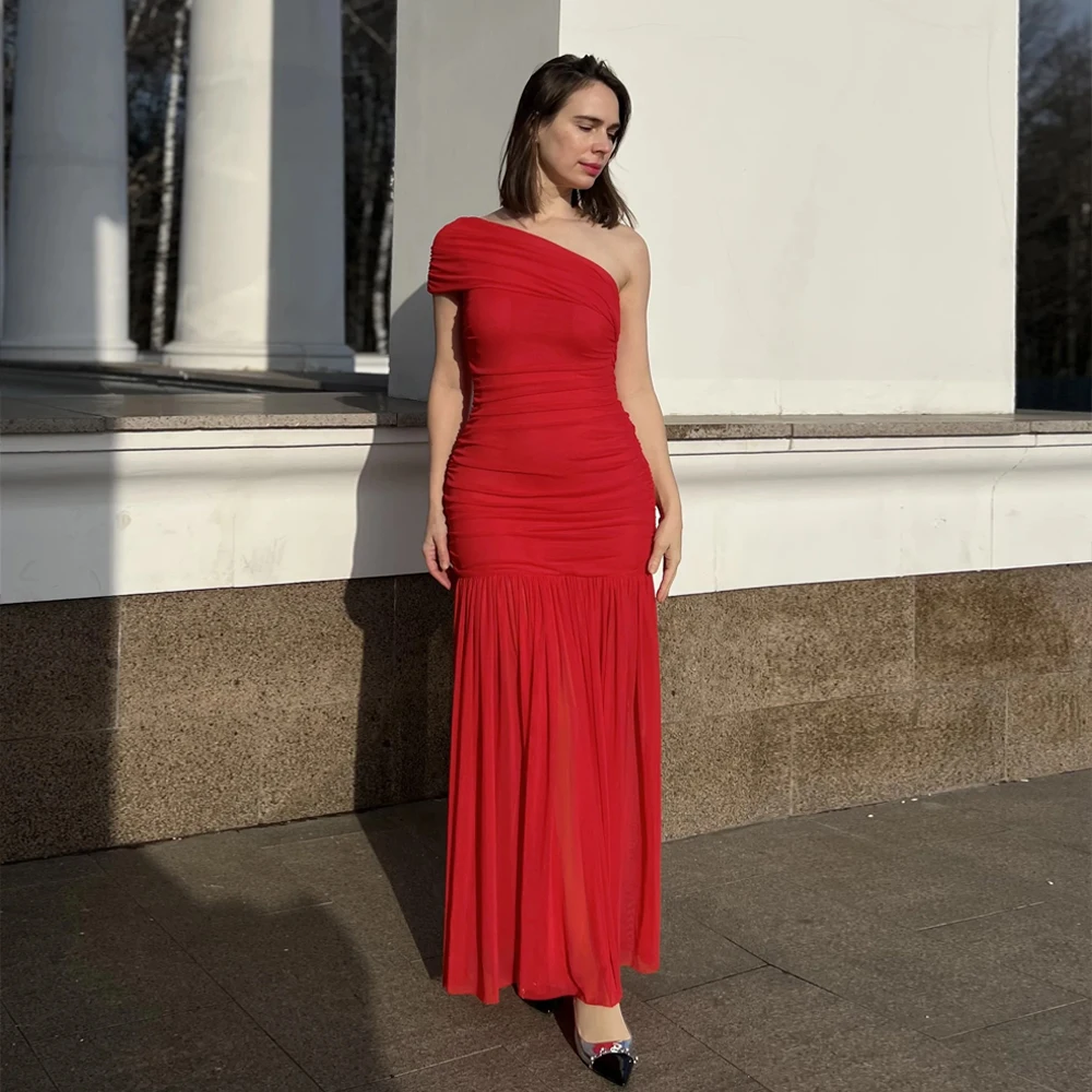 Suninheart Abito aderente in rete da donna Sexy rosso monospalla Abiti da festa eleganti Abiti lunghi maxi Abiti slim fit da vacanza