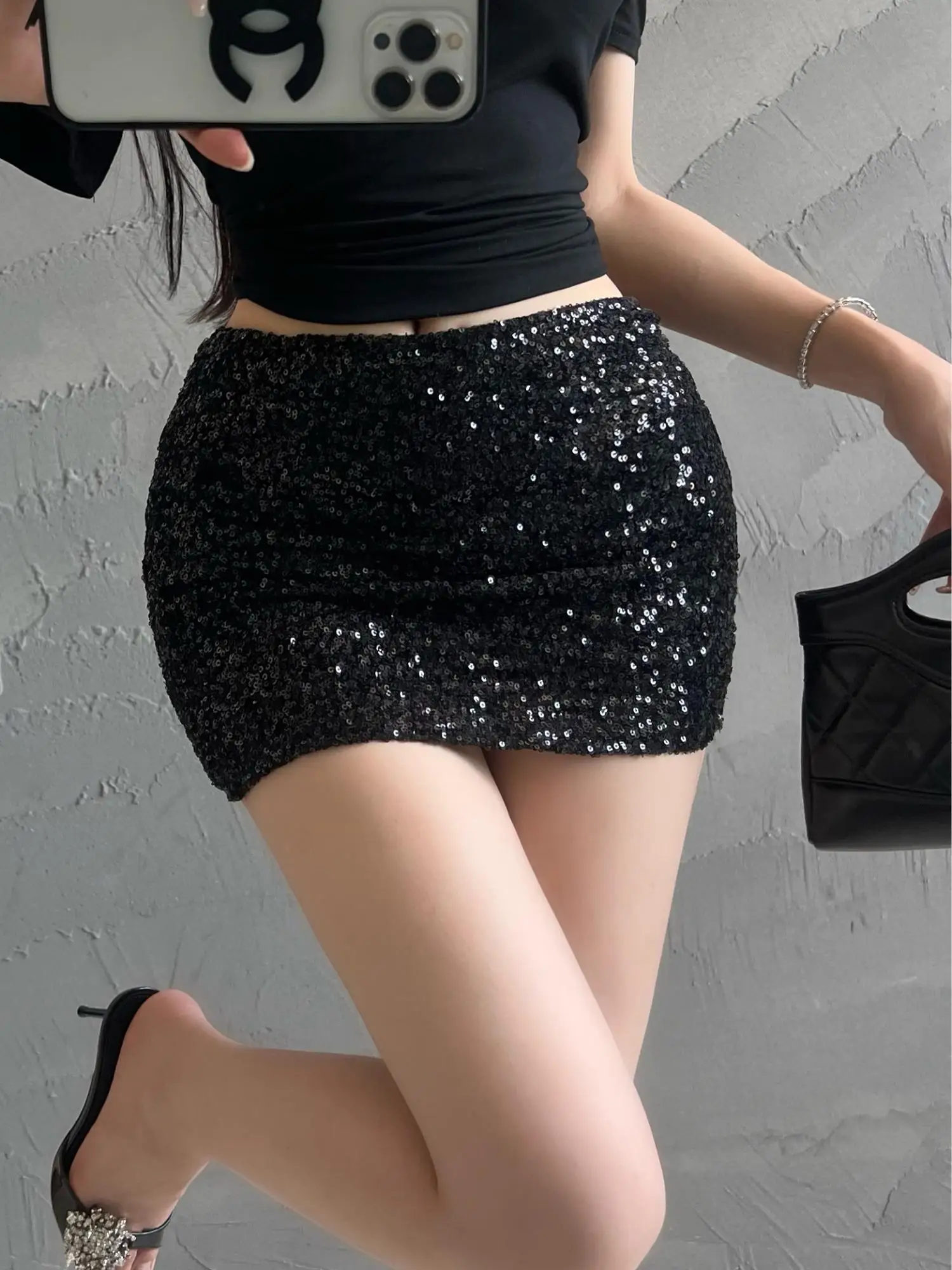 High Waisted Sequined Midi Skirt For Women Summer, New Sexy Pure Desire A-line Skirt Fashion Sweet Korean Women Mini Skirts N5C8