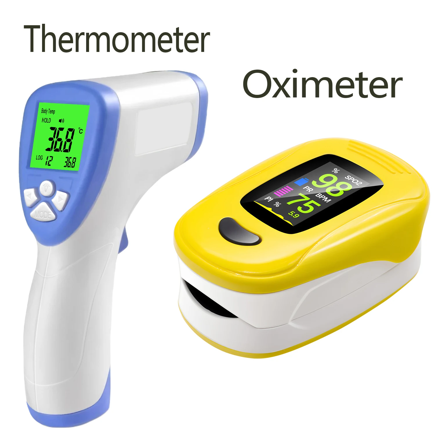 Termómetro Digital Portátil para la Frente, Sin Contacto, Infrarrojo, para Medir la Temperatura Corporal, la Fiebre, Oxímetro de Dedo para Medir el Oxígeno