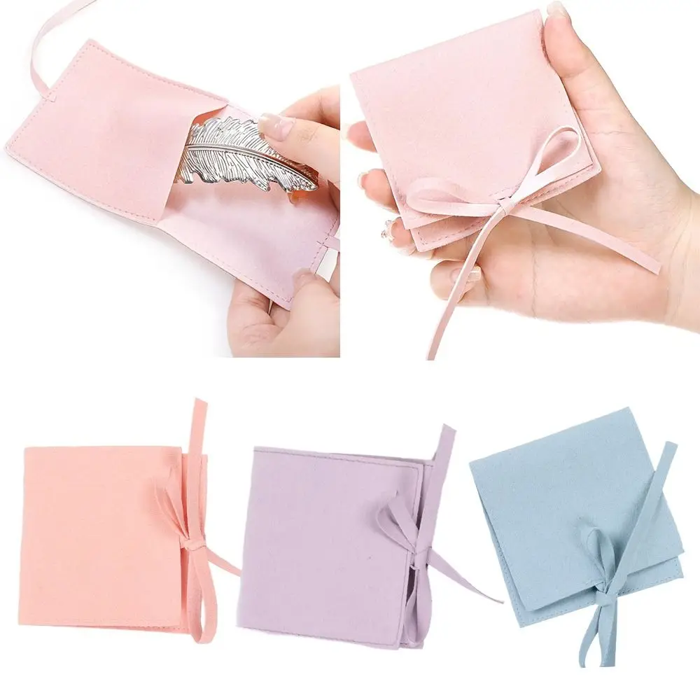 with String Microfiber Jewelry Pouch Pink Envelope Style Luxury Jewelry Package Bags Bow Tie Bag Bracelet Packaging