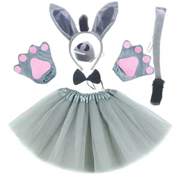 Animal Jungle Donkey Cosplay Costume Set Long Ears Tail Bow Skirt Tutu Props Party Accessories Christmas Halloween