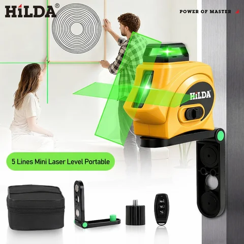 HILDA Laser Level 5-Wire Self Leveling Green Beam Lase Remote Control Horizontal Vertical DIY Tools Decoration Building Suspension