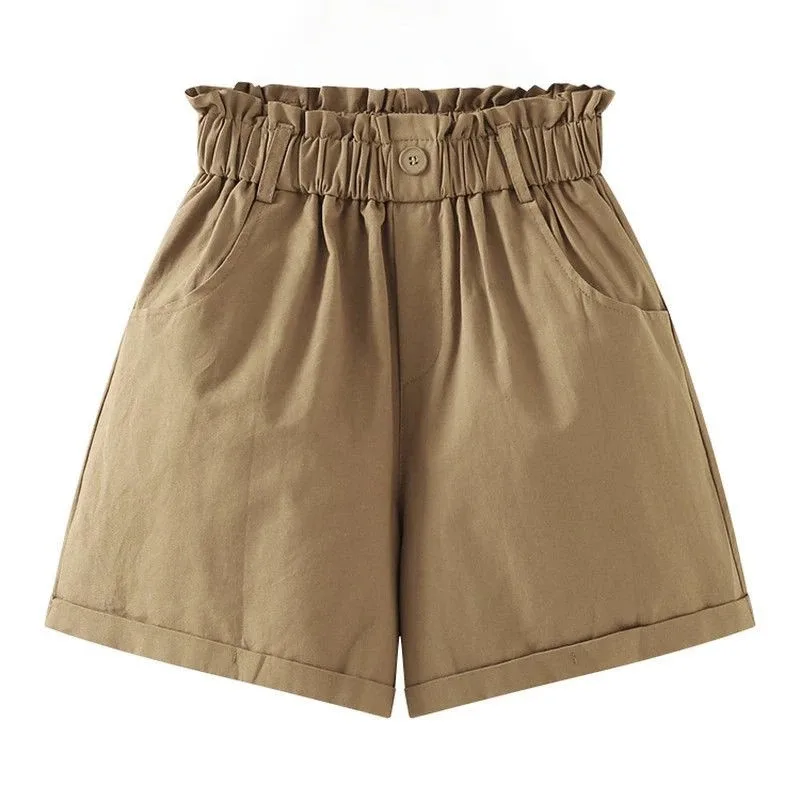 

Women's High Waist Papeag Shorts with Pockets Casual Rolled Cuff Cotton Shorts for Summer