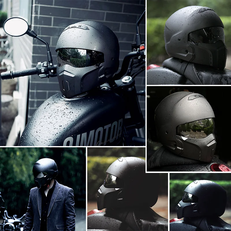 DOT Approved Men's Motorcycle Helmet Retro Scorpion Full Face Helmets Adult Men Women Four Seasons ABS Shell Built-in Lens Moped