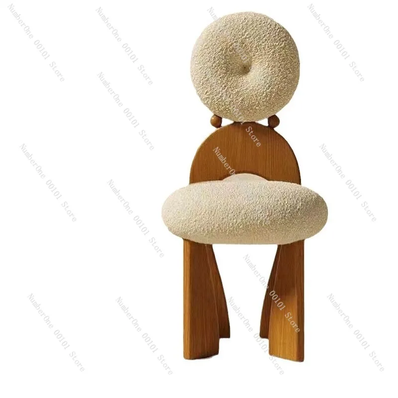 Wabi-Sabi High Backrest Dining Chair, Retro Solid Wood Makeup Stool, Specialized Bedroom Dressing Table Chair,Unique and Elegant