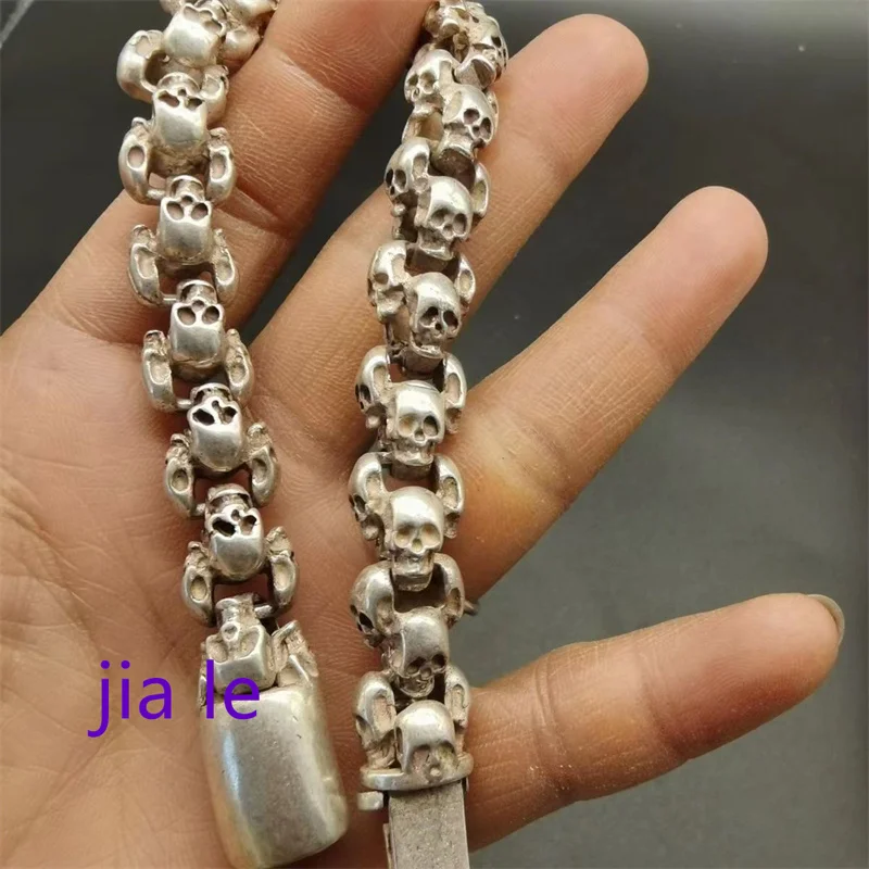 Jiale/Tibetan Silver To Ward Off Evil Spirits Skull Bracelet Fashion Personality Charm Bracelet Exquisite Men Women Couple Gift