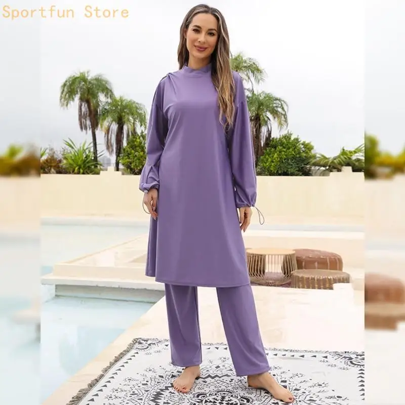 Womens Islamic Full Cover Bikinis Burkinis Swimsuit Top Pants 3Pcs Swimming Suit X7JD