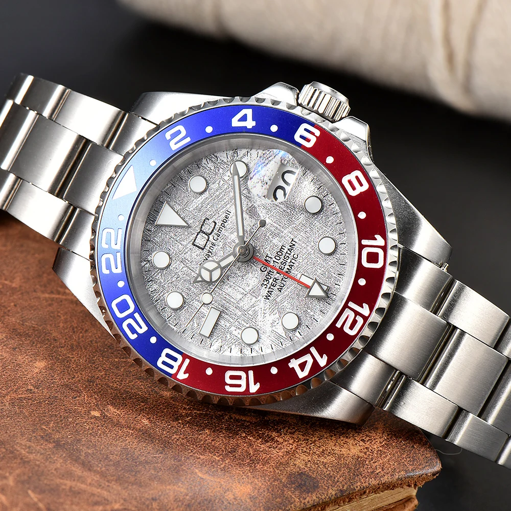 40.5 مللي متر الغوص التلقائي الفضة يمكن تخصيص شعار الرجال الساعات NH34 حركة السيراميك الحافة مقاوم للماء ساعة اليد الياقوت