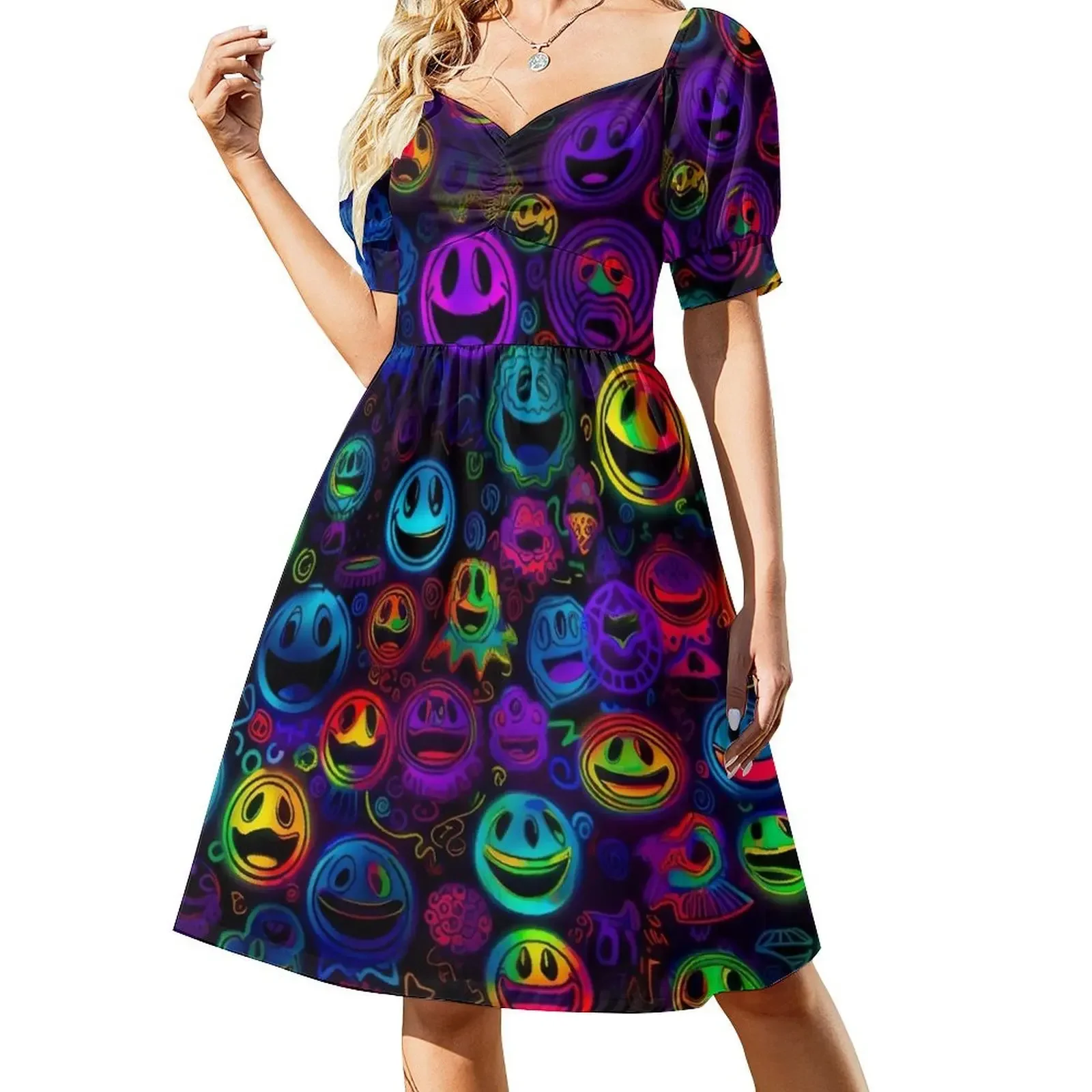 

Blacklight Smiling Faces Short-Sleeved Dress women's summer dresses 2025 Dance dresses wedding dresses for woman