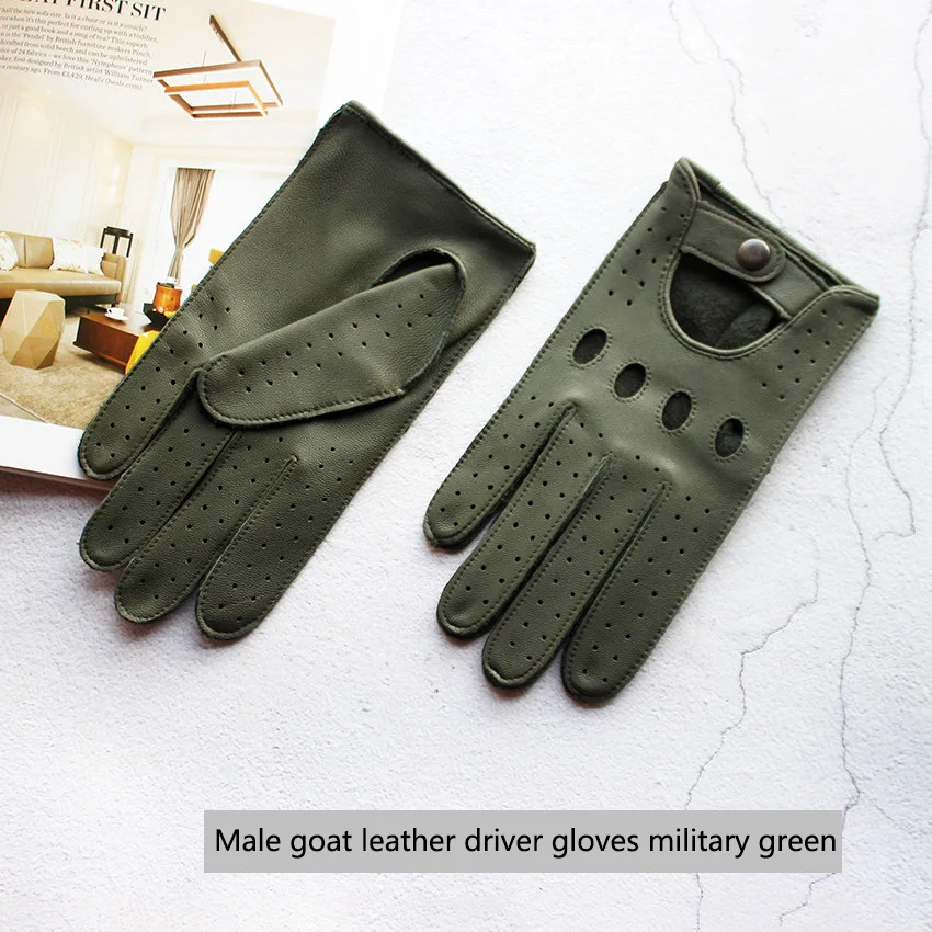 Guantes de piel de ciervo para montar en motocicleta para hombre, manoplas de cuero de una sola capa, delgadas, a la moda, huecas, para Conductor de