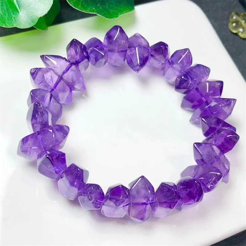 Natural Amethyst Double Point Bracelet Handmade Crystal Quartz Jewelry Stretch Bangle Children Birthday Gift 1pcs 7-16MM