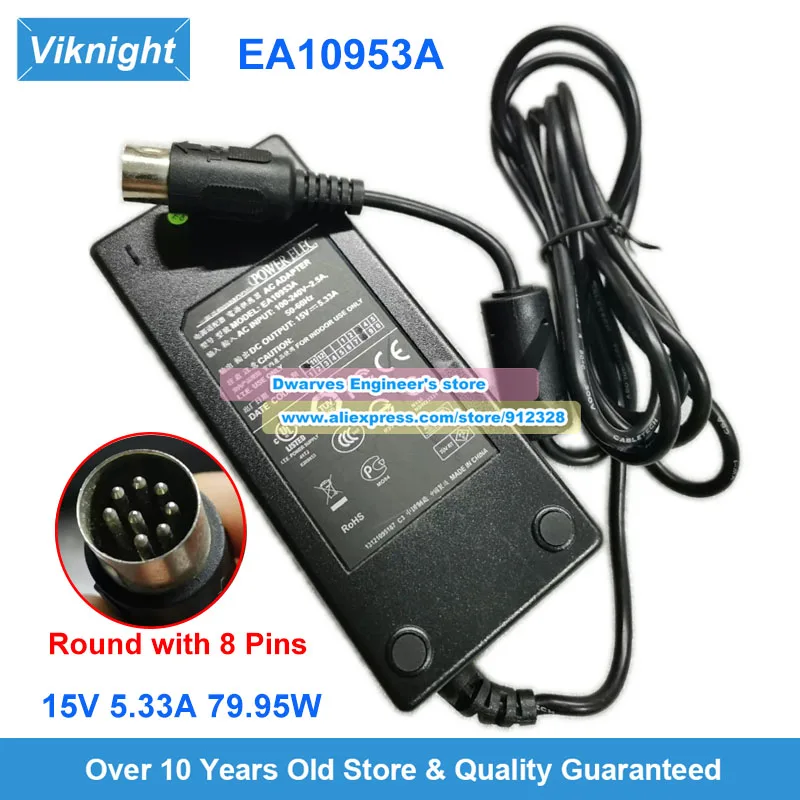 

EA10953A Ac Adapter 15V 5.33A 79.95W for EDAC Speaker Power Supply Round with 8 Pins
