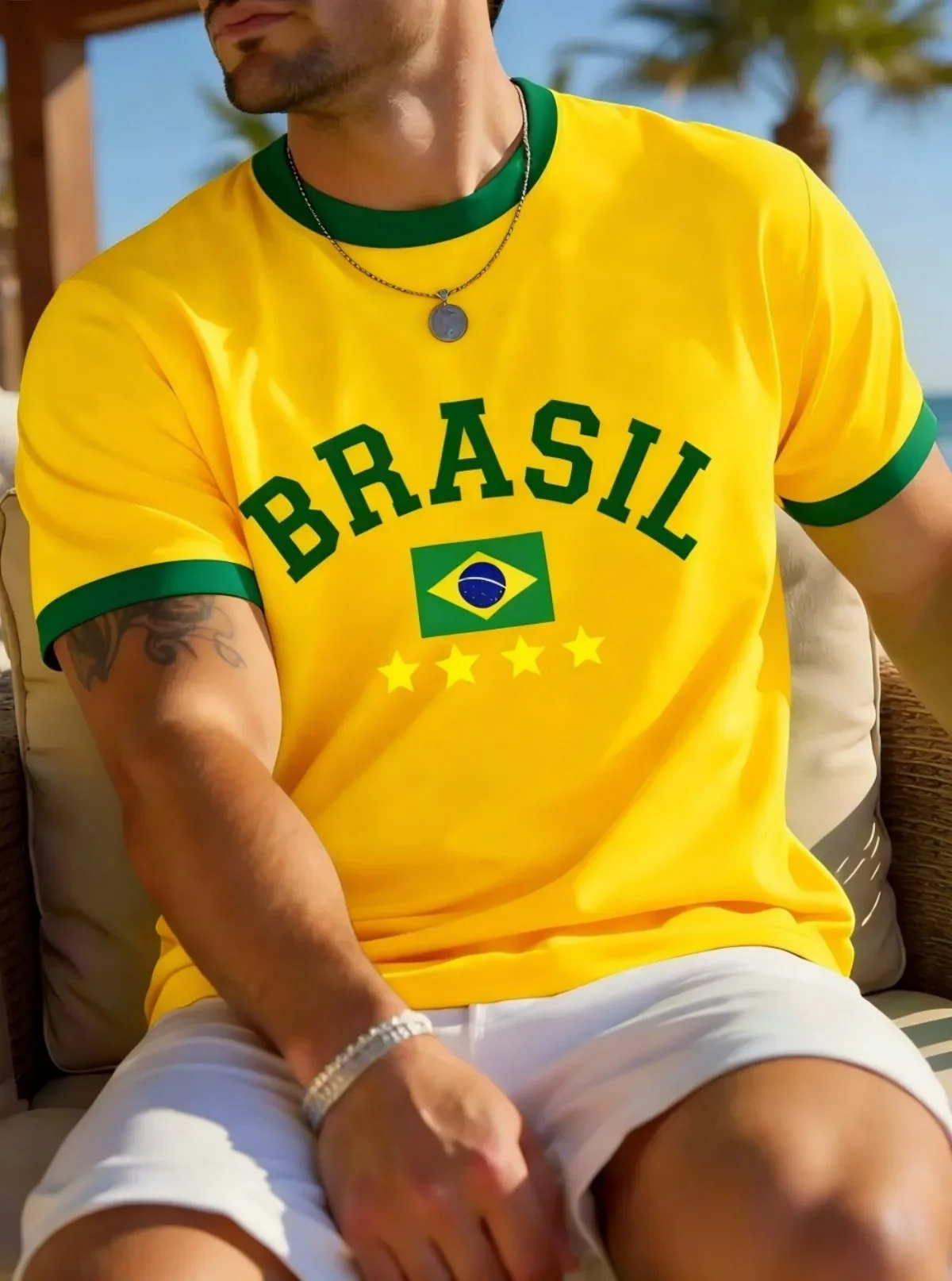 2026 Fashion New Hot Sale Men Retro Brasil Flag Short Sleeve T-Shirt Brazil Flag Graphic T Shirts Casual Soccer Fan Tops