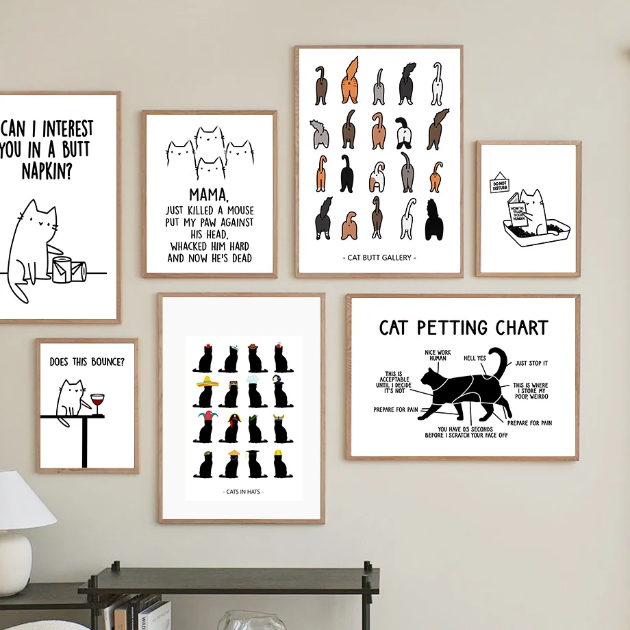 Cute Pet Funny Cat Butt Minimalist line Wall Art Canvas Painting Nordic Posters And Prints Wall Pictures For Living Room Decor
