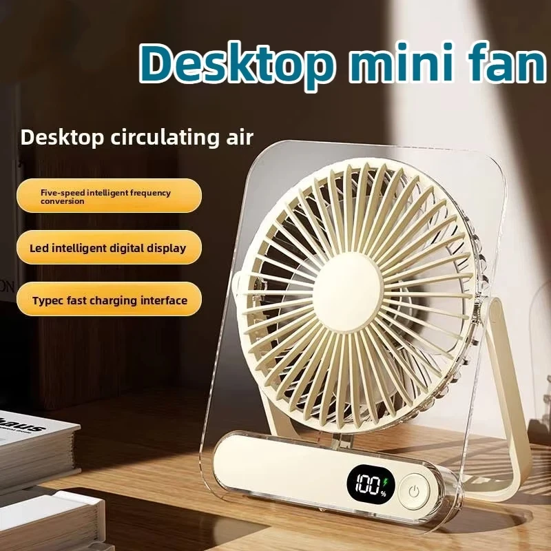 

Portable Mini Desktop Fan with Digital Display USB Rechargerable Table Fan 5 Wind Speeds Adjustable for Home Outdoor Fan