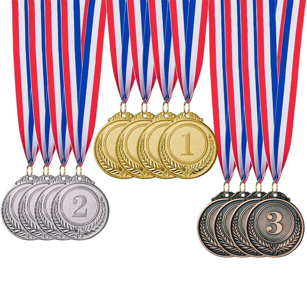 30 medallas de bronce dorado, plateado, medallas ganadoras redondas de aleación de Zinc de 2 pulgadas con cinta para el cuello para niños y adultos, competiciones, eventos deportivos