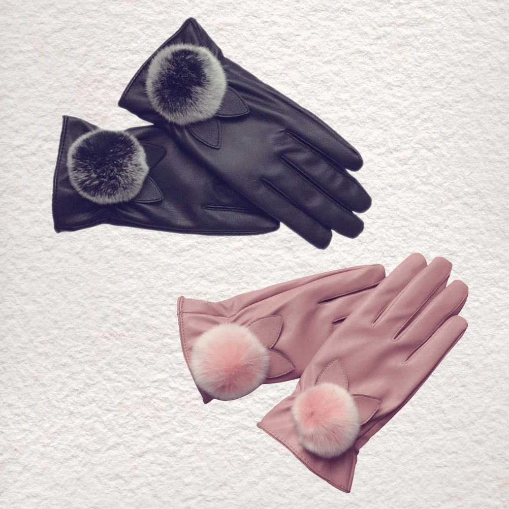 

2 Pcs Touch Screen Warm Gloves Women Lovely Winter Keep Warm Riding Gloves Thicken Liner Breathable Elastic Average Size