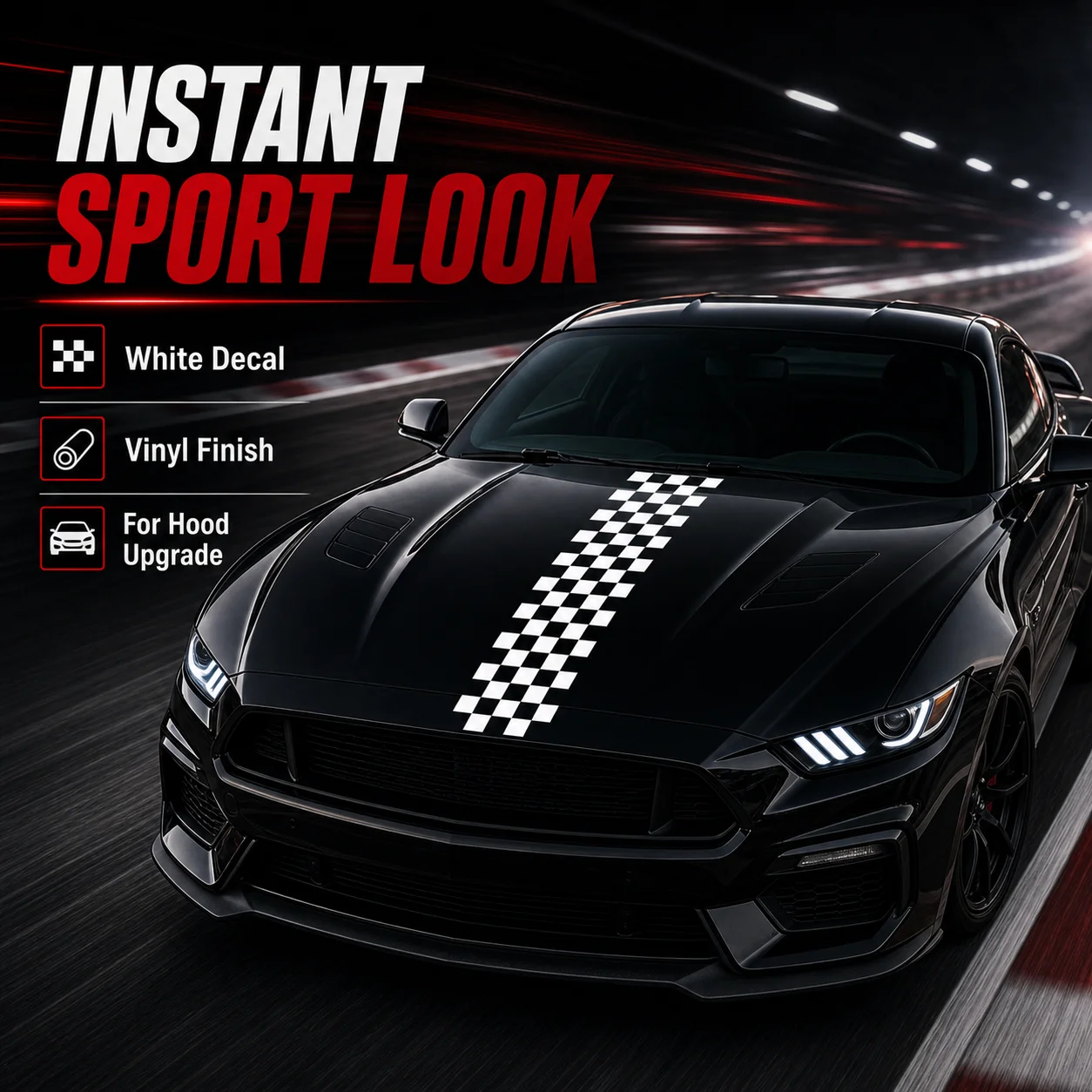 Waterproof Vinyl Checkered Racing Bonnet Sticker 27*120cm Classic Checkerboard Hood Decal Black White Color Options Sport Style