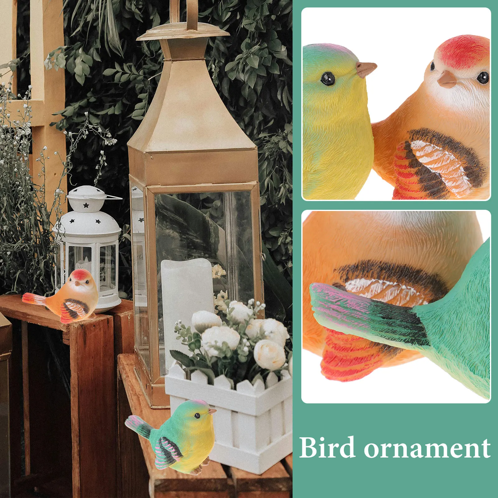 

2pcs Resin Lifelike Ornaments Colorful Artificial Birds Garden Landscape Decoration Tree Bird Decor Home Greening Fake Small