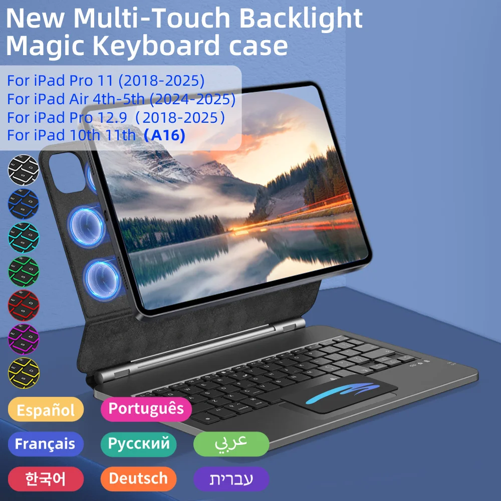 

Backlit Magic Bluetooth Keyboard for IPad A16 Air 6 M2 for IPad Pro 11 12.9in Wireless Keyboard Spanish Korean English