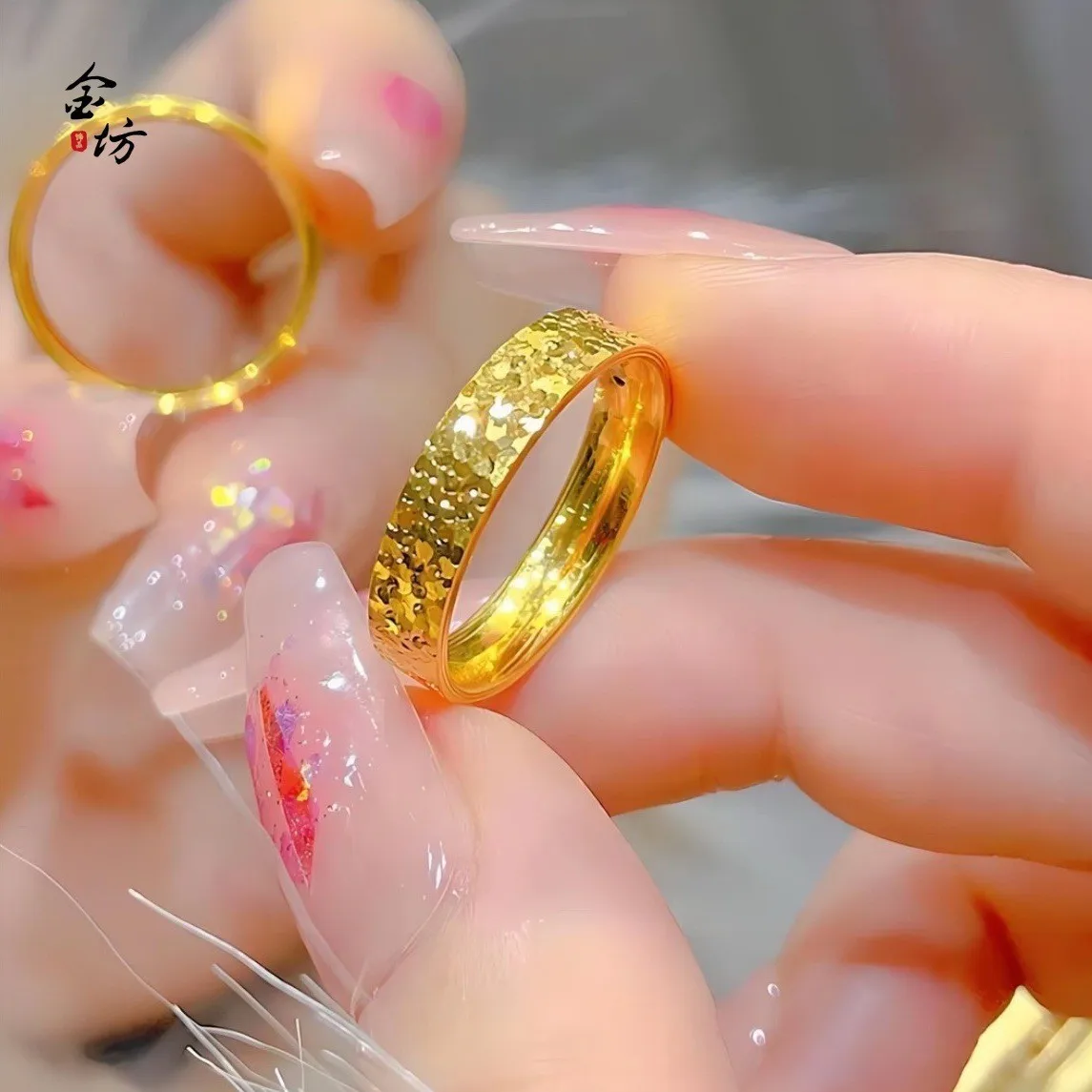 

9999 high-quality craftsmanship broken Bingbing Ring 24K real gold single-sided flash high-end light luxury niche circle ring