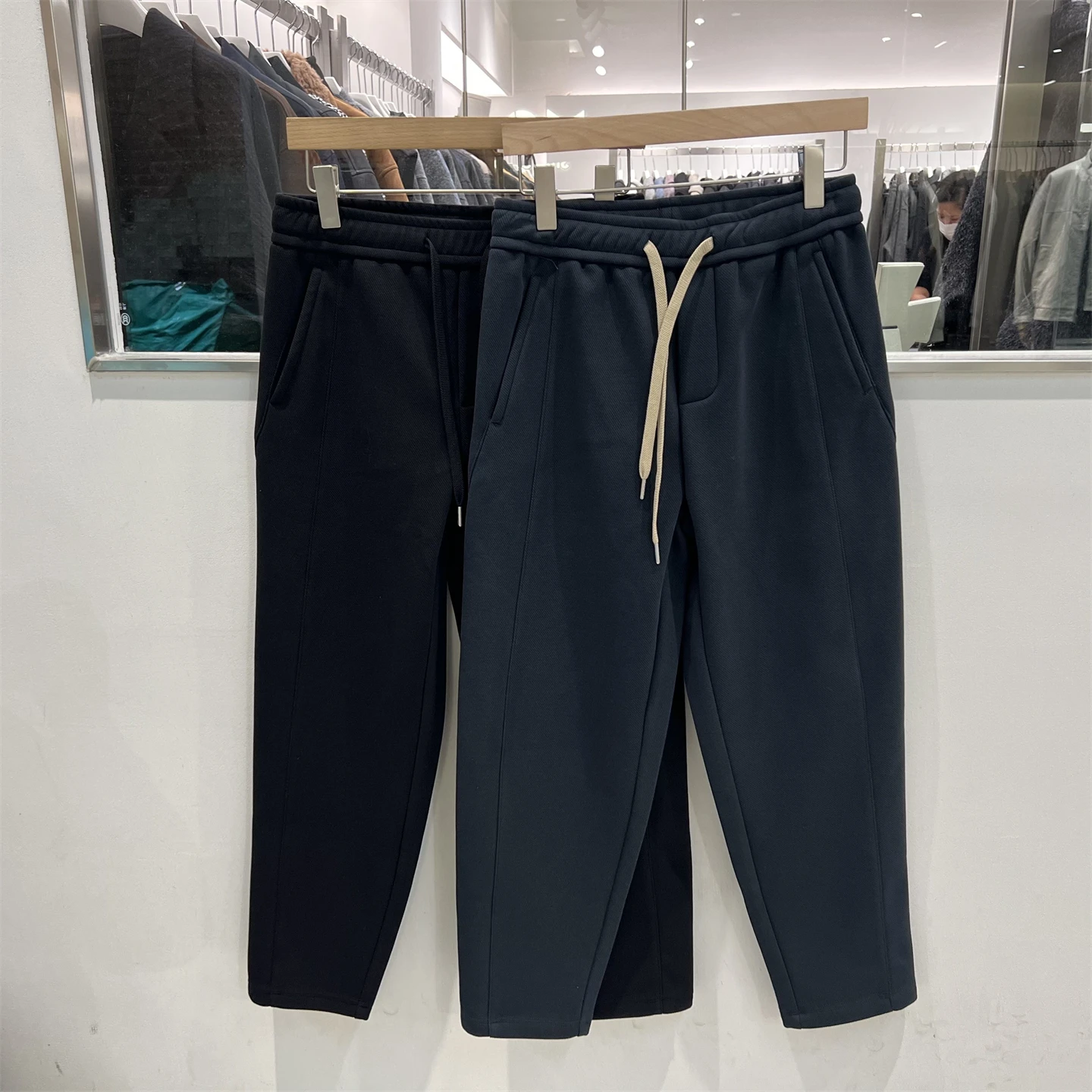 

Men's Winter Fce Lined Loose Straight Leg Casual Pants Pure Color American Sle Commute Comfortable Cotton Polyester Blend