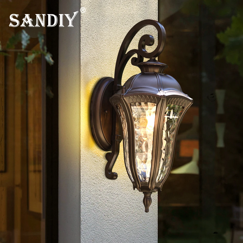 SANDIY Garden Light Outdoor Lighting Waterproof Wall Lamp Vintage Sconce for Balcony Decoration Fence Patio Led Luminaire Coffee