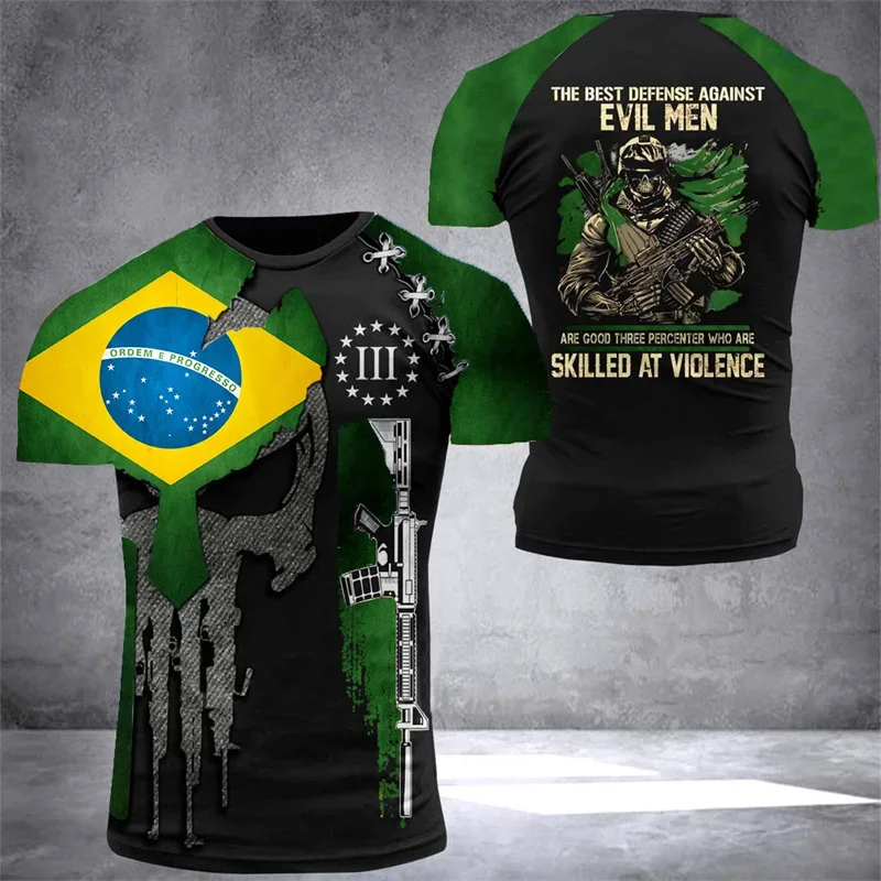 

Brazilian Flag Men's T-shirt Printed 3D Brazilian T-shirt and Oversized Jersey Camo Veterans Short Sleeve Tactical Sports T-shir
