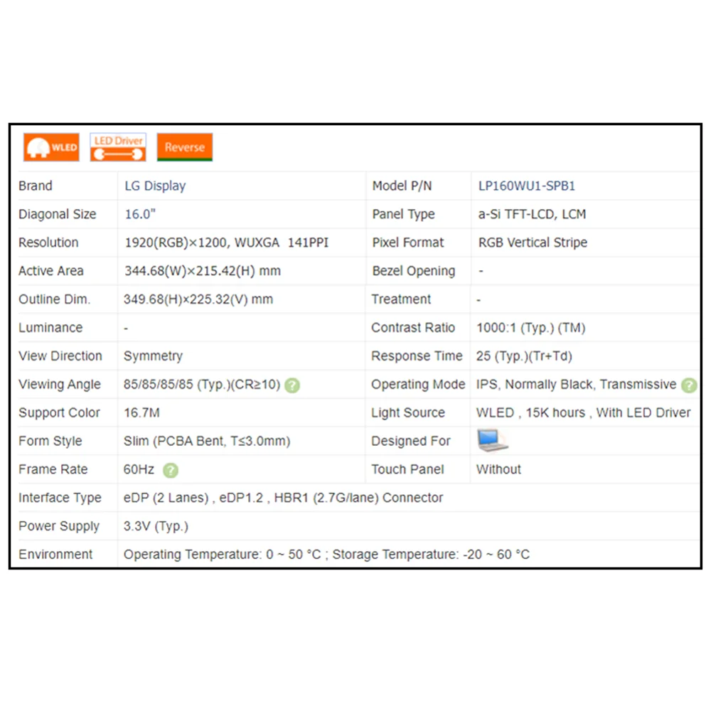 LP160WU1-SPB1 LP160WU1 (SP)(B1) الأصلي NEW16.0INCH شاشة لاب توب LCD ل LG جديد الأصلي عرض مصفوفة لوحة غير اللمس #5