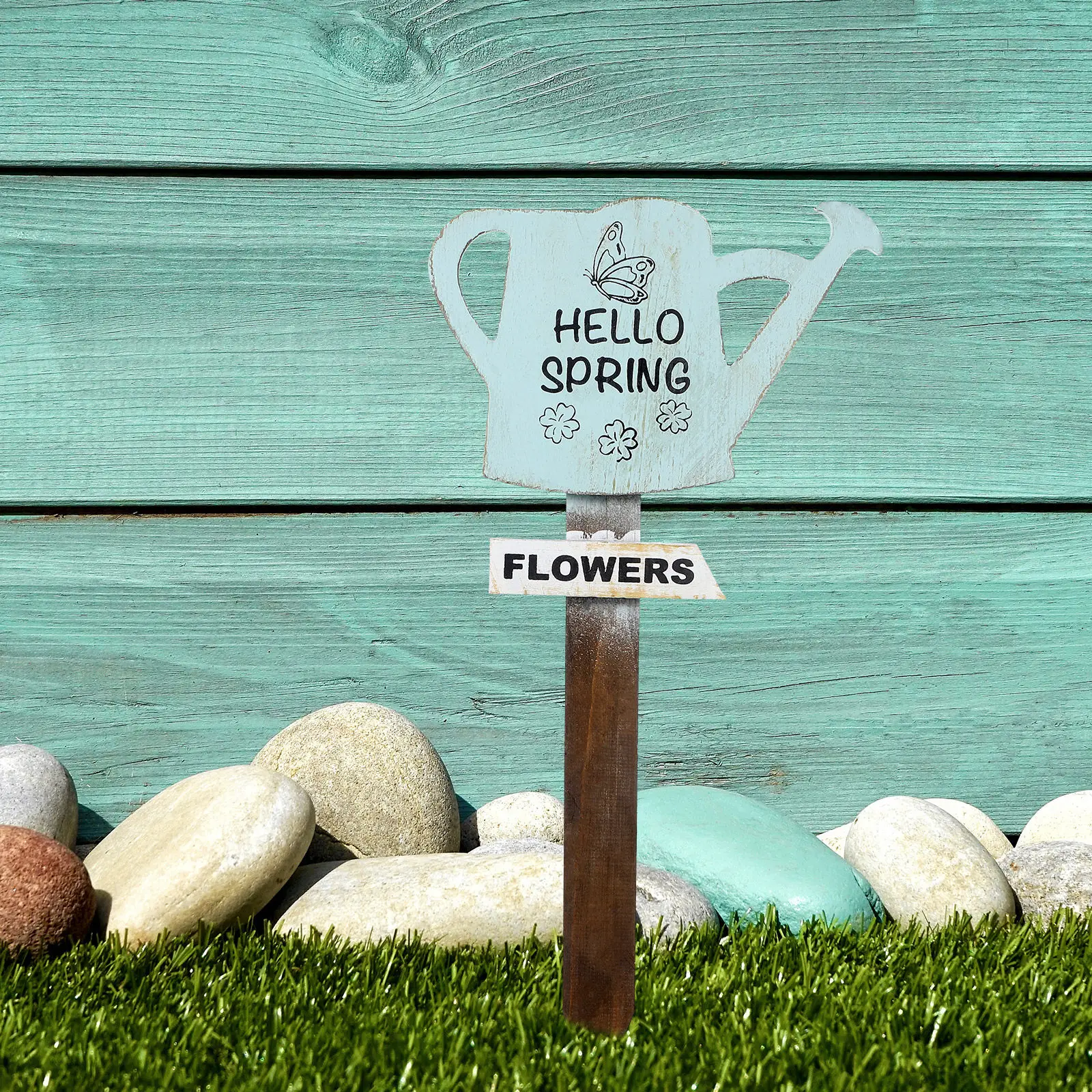 Wooden Garden Stake Kettle Design Sturdy Eucalyptus Outdoor Yard Decor Flower Pot Insert Garden Decoration Lawn Ornament Wood