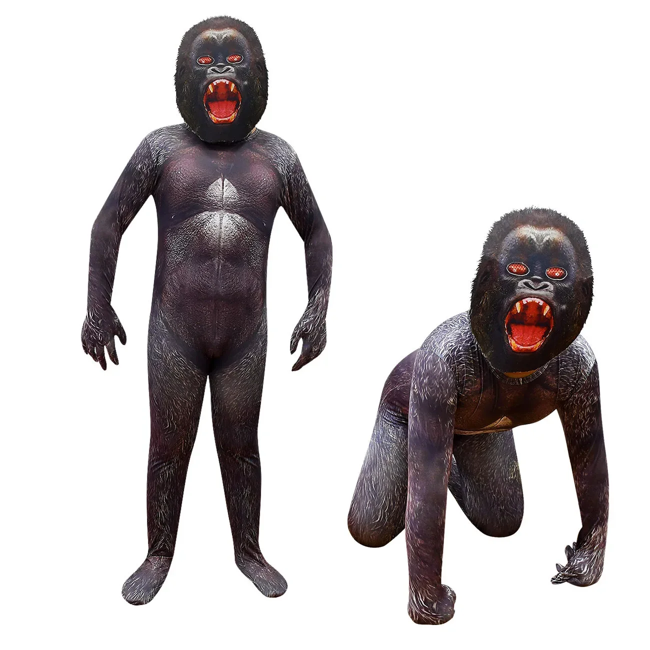 Kids Movie Gorilla Monster Kong Jumpsuit with Gloves Mask Set Outfit for Boys Christmas Halloween Cosplay Costume