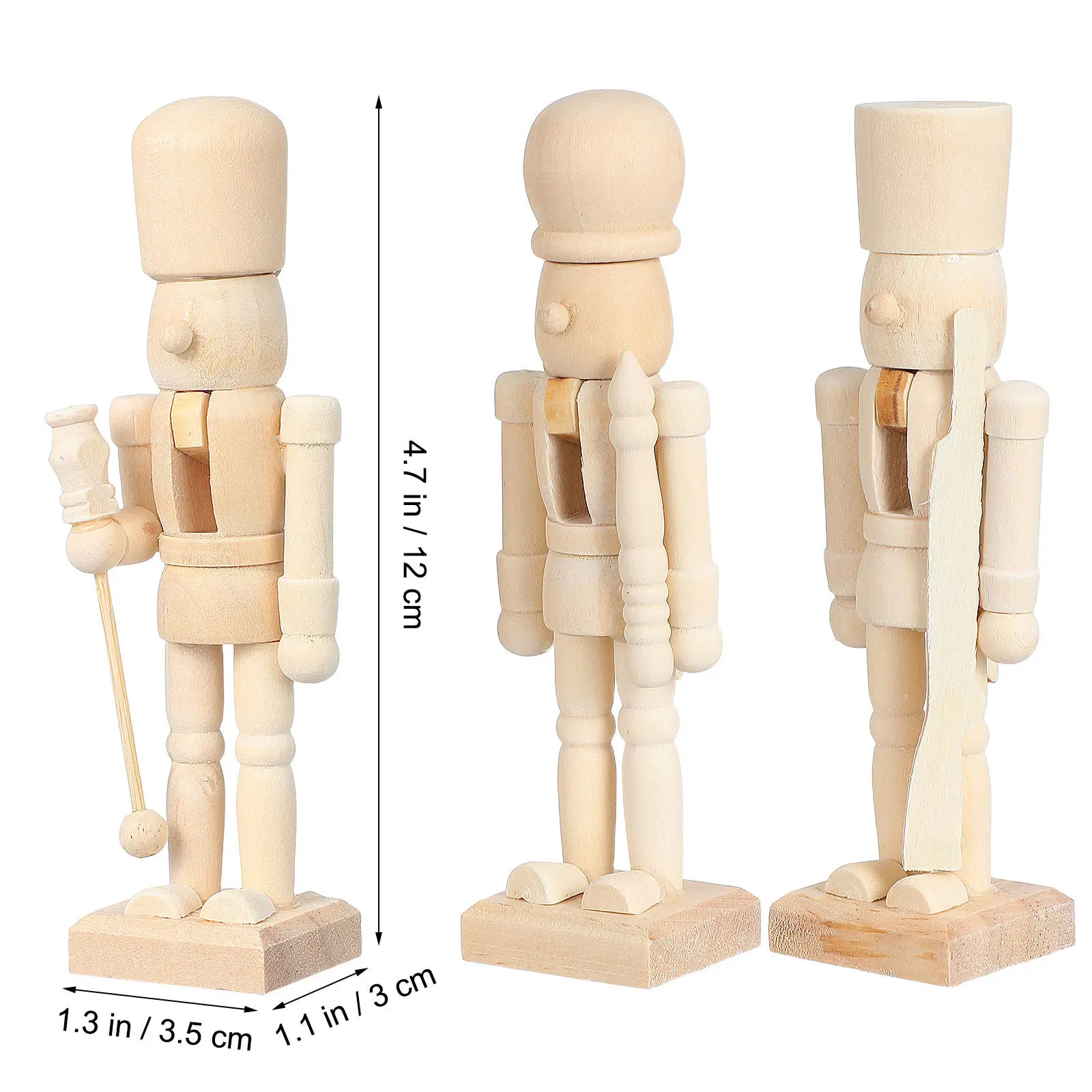 3Pcs Wooden Nutcracker Ornaments Set Solid Wood Nutcracker Puppet for Kids Imagination Development Safe Non Toxic Home Display