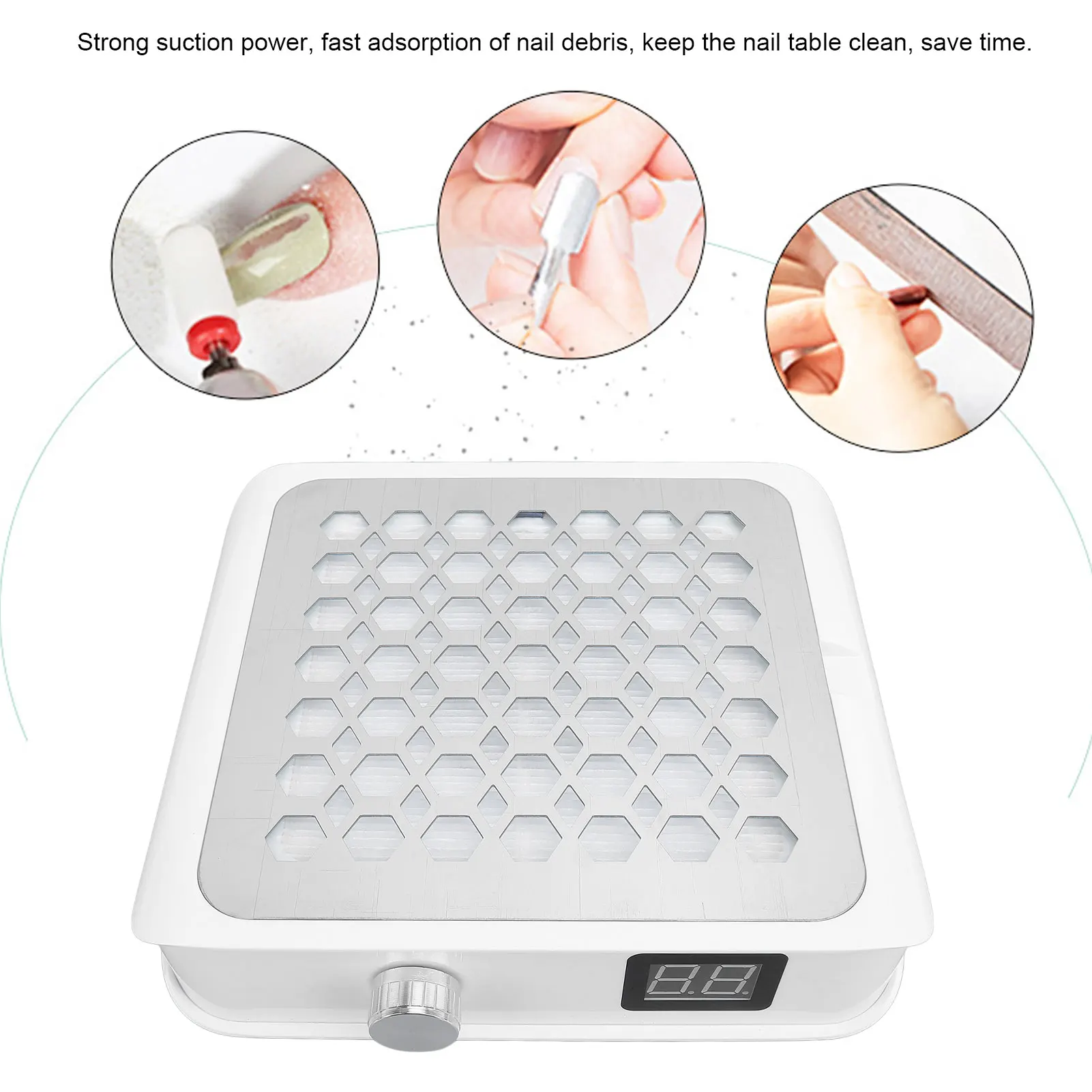 

Вакуумный пылесборник для ногтей, 60 Вт, белый, сильный всасывающий, тихий вентилятор для ногтей, пылесборник, мелкосетчатый фильтр, мощный для полировки ногтей