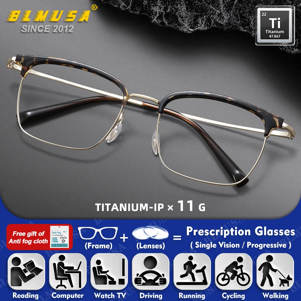 

BLMUSA (L) Ultralight Ultralight Big Face Widened Men's Prescription Glasses Anti Blue Light Myopia Hyperopia Reading Eyeglasses