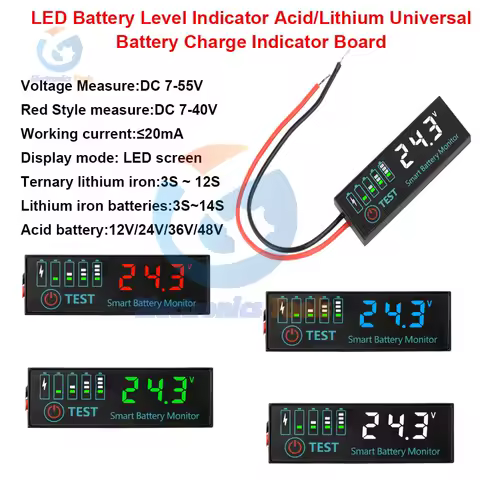 3S-14S DC7-55V LED Battery Level Indicator Acid/Lithium Universal Battery Charge Indicator Board Voltage Battery Charging Tester